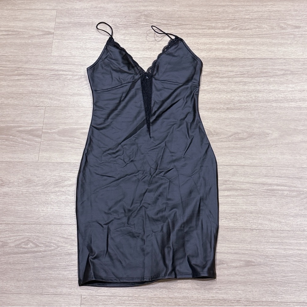 Bear Dance Black Mini Slip Dress Spaghetti Strap
